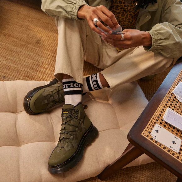 Dr.Martens Boury Boot Mens 12 Green Nylon Leather Hiker Combat Lace Up Military - Picture 9 of 16